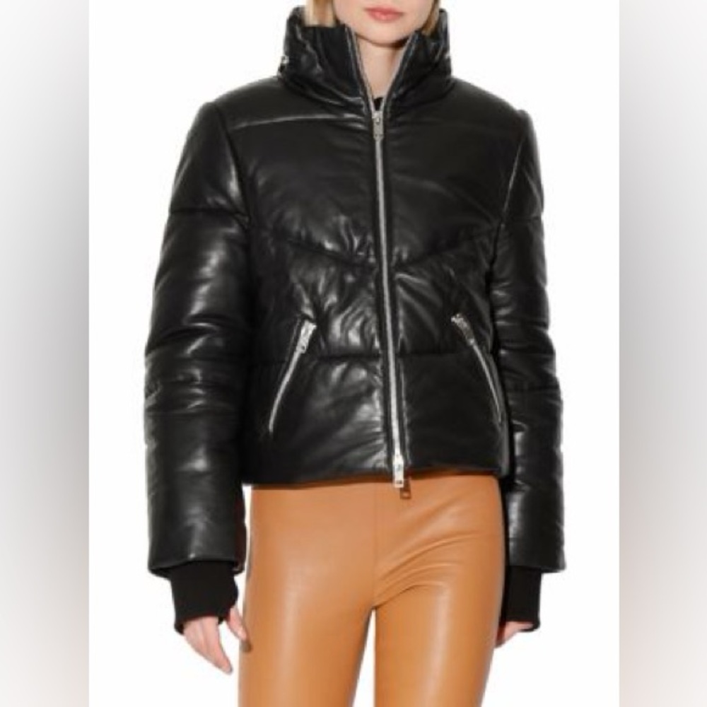 Walter Baker Edwina Leather Puffer Jacket, Black